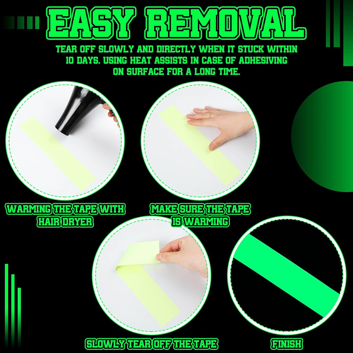 2 Rolls Glow in The Dark Tape 32.8 ft x 2 Inch Luminous Phosphorescence Green Long Lasting Bright Glow Tape for Halloween Night Decorations, Theater Stages, Stairs, Walls, Steps and Exit Sign