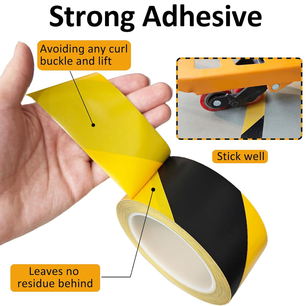 Beieverluck 6 Rolls Black & Yellow Caution Tape Roll 2'' x 108 FT Warning Safety Tape Floor Marking Tape Hazard Tape for Warehouse, Gym, Walls, Pipes and Equipment