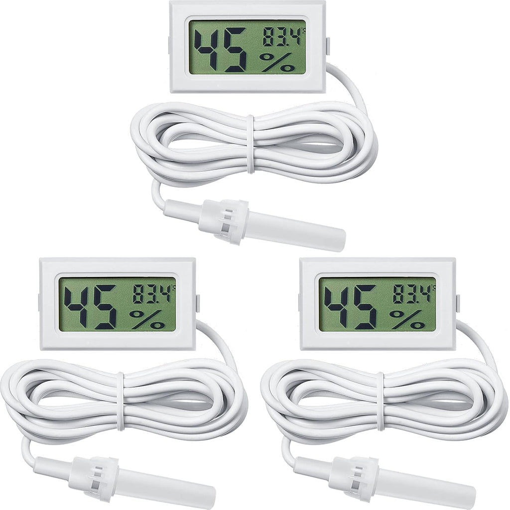 Weewooday Mini Digital Temperature Humidity Meters Gauge with Probe Gauge LCD Fahrenheit Display Thermometer Hygrometer for Incubator Reptile Plant Greenhouse Chicken Coop Garden(White, 3 Pieces)