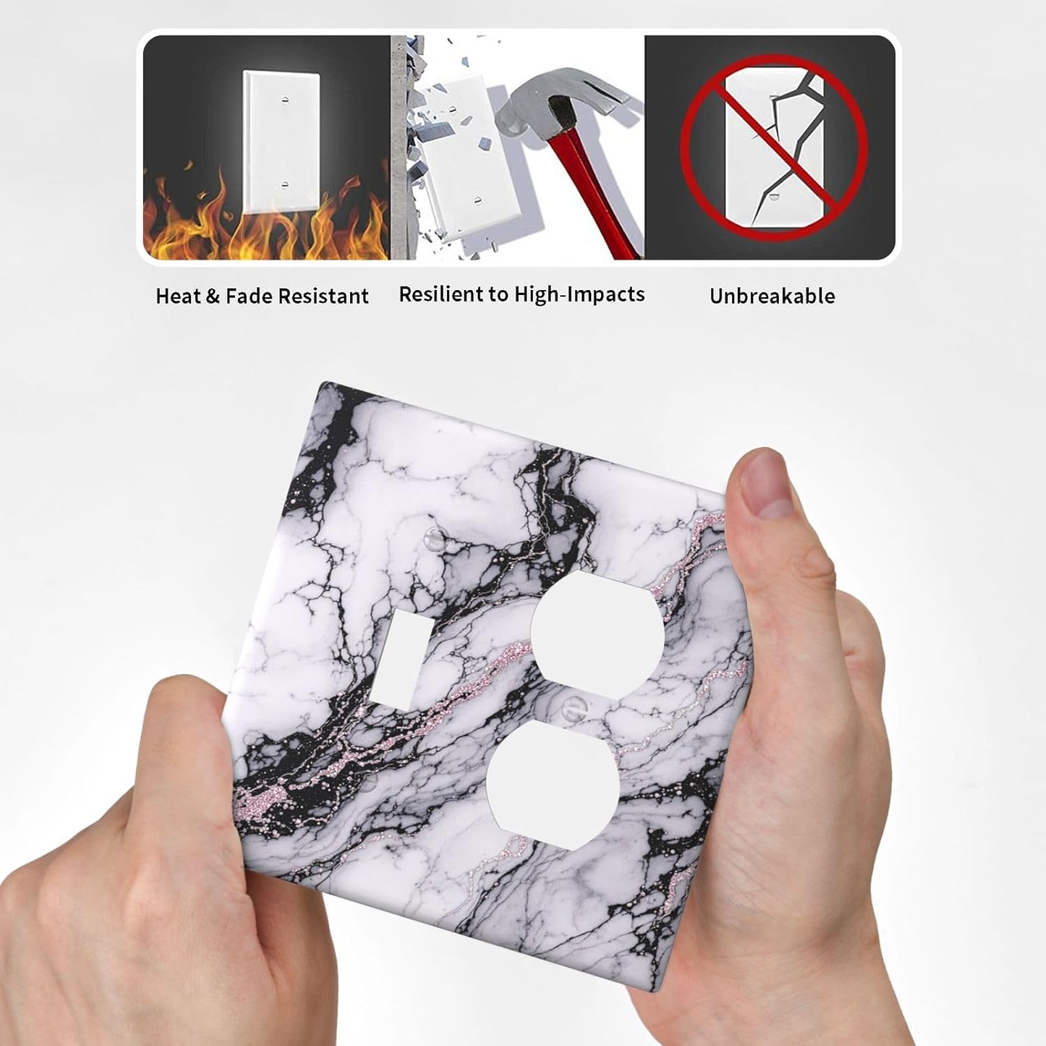 Wallplates White Marble Pattern Black Lines Pink Lines 1 Toggle 1 Duplex Switch Plate Electrical GFCI Faceplate Decorative Light Switch Covers for living Room Office Decor
