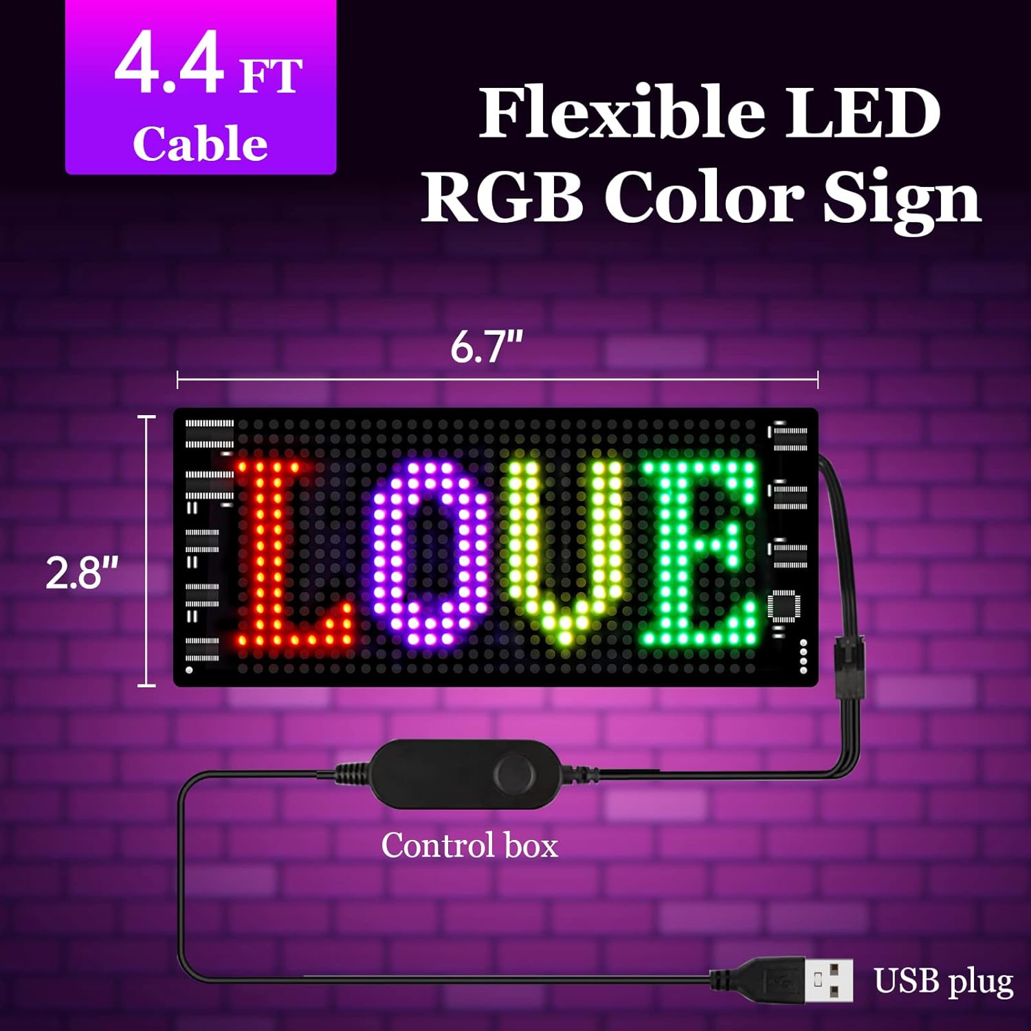 GOTUS LED Sign for Car,Scrolling LED Sign,Flexible, Bluetooth APP,DIY Design Animations,Text, Graffiti (3"x 7")