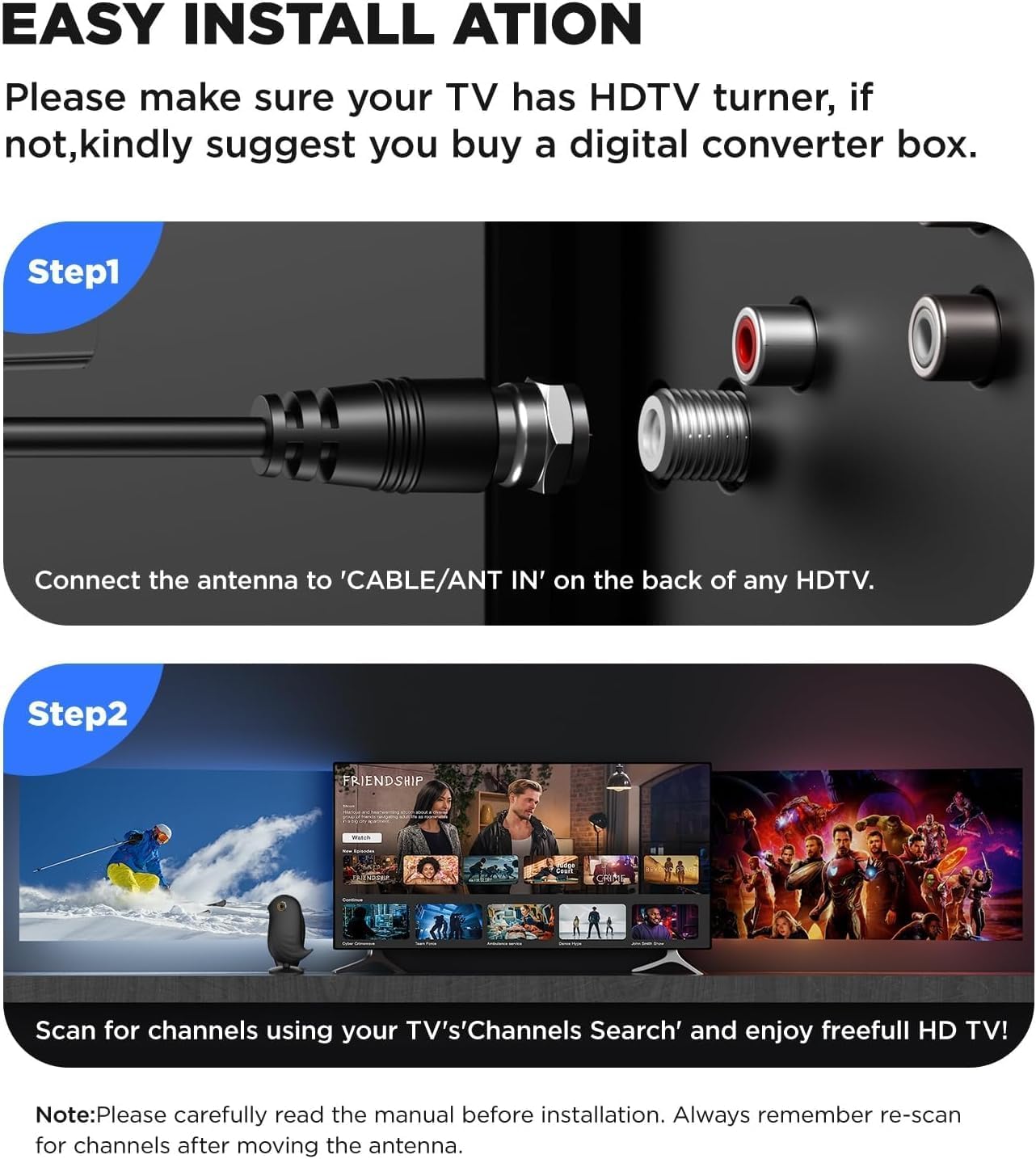 1200+ Miles Long Range HD Antenna for Smart TV and All Older TV's,Digital TV Antenna Indoor for Local Channels,Supports 4K 1080P HD with Amplifier Signal Booster and 18ft Cable (Black)
