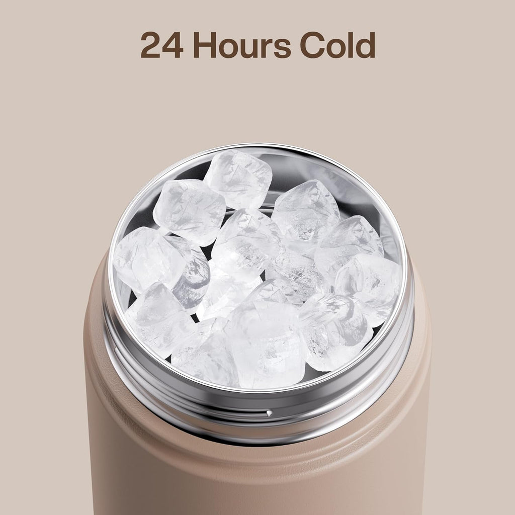 ENCOOL Insulated Water Bottle with Straw Stainless Steel Water Bottle, Leak-Proof, BPA-Free, Double Wall Vacuum Keeps Cold for 24 Hours for Sports, Travel, School (26 oz, Raw Umber)