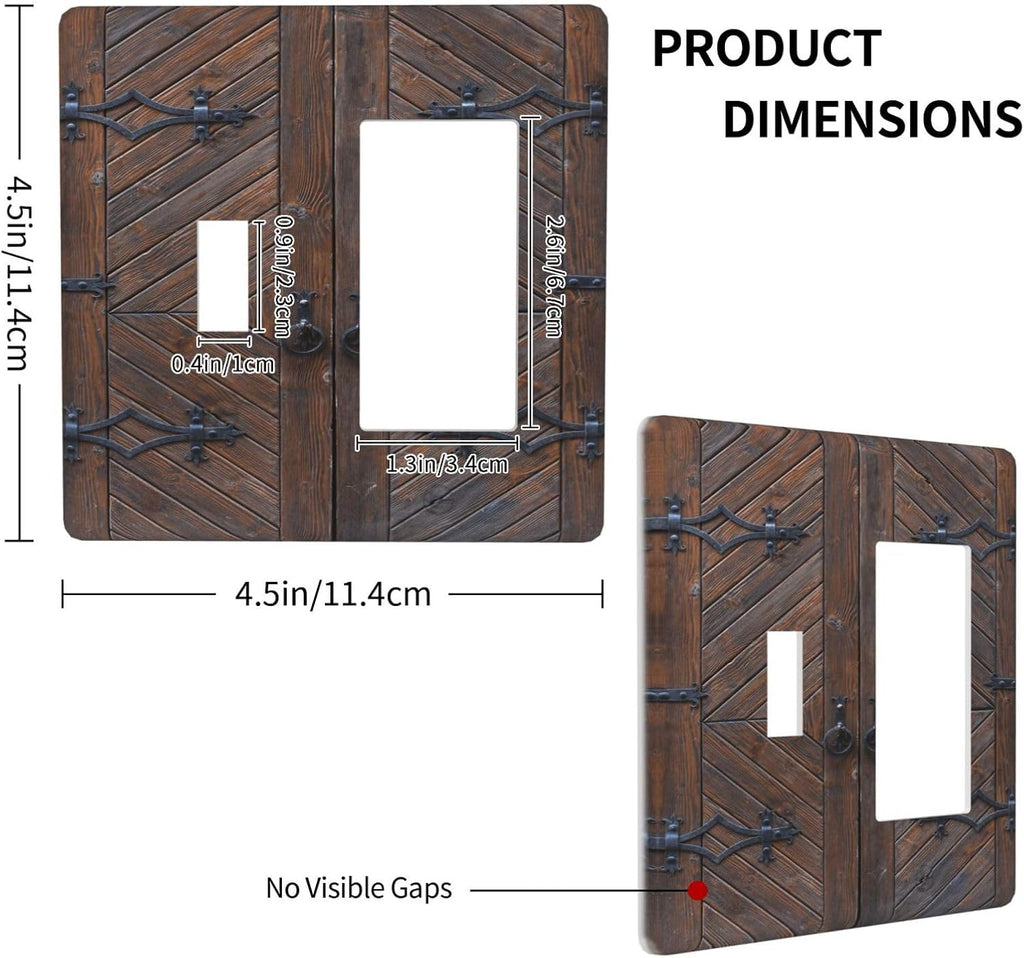 Decorative Outlet Covers Vintage Brown Wood Barn Door 2 Gang Wall Plate Single Toggle 1 Rocker Light Switch Cover Switch Plate Covers for Farmhouse Bedroom Home Decor