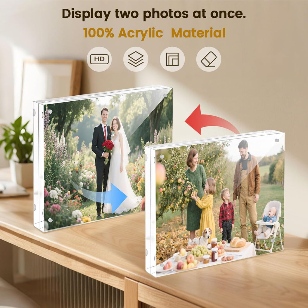 JOHOUSE 2 Pack 8 x 10 Acrylic Picture Frames, Double Sided Magnetic Photo Certificate Frames Self Standing Frameless Transparent for Desktop Display