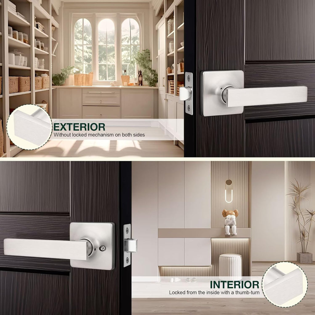 GOBEKOR 6 Pack Brushed Nickel Passage Door Handles Interior Door Levers for Hall Closet Nickel Passage Levers Square Lever Door Handles