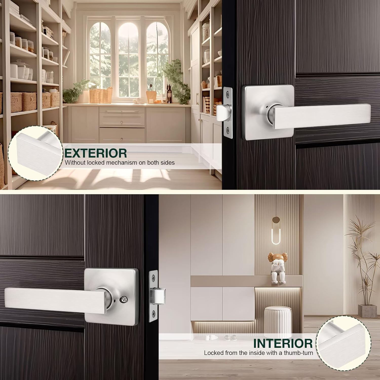 GOBEKOR 6 Pack Brushed Nickel Passage Door Handles Interior Door Levers for Hall Closet Nickel Passage Levers Square Lever Door Handles