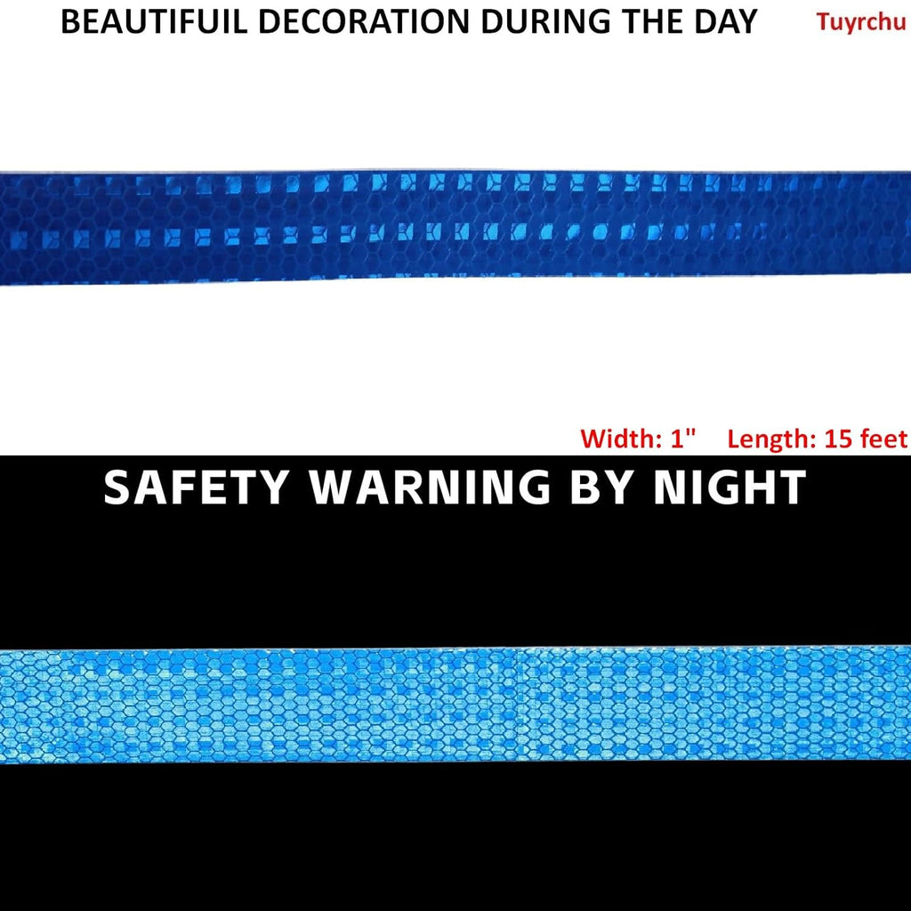 Blue Reflective Tape 1 inch, Outdoor Waterproof High Visibility Warning Industrial Marking Tape, Safety Stickers (15 feet)