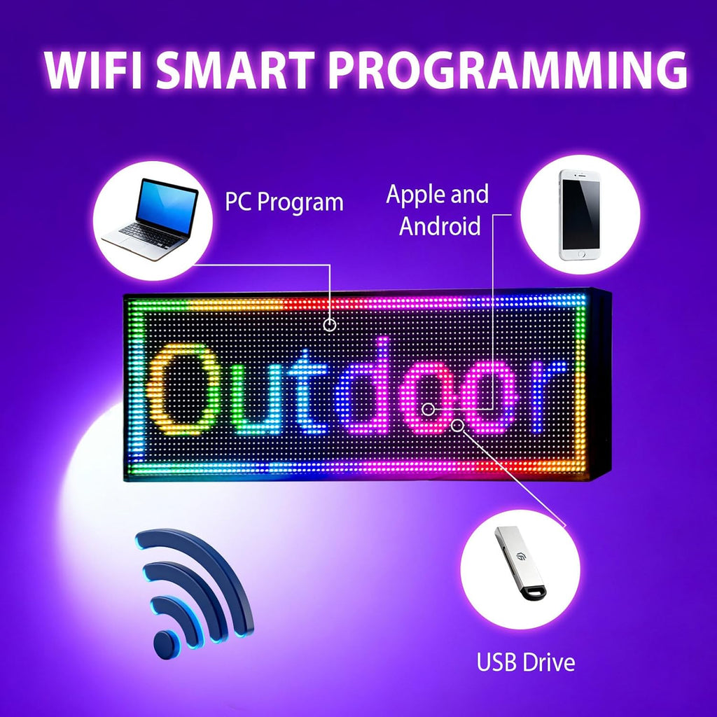 Programmable Led Sign With Full Color Display - Energy Saving and Waterproof Led Message Board for Schools, Shops, and Businesses, Supports wifi Connection,39"x14"