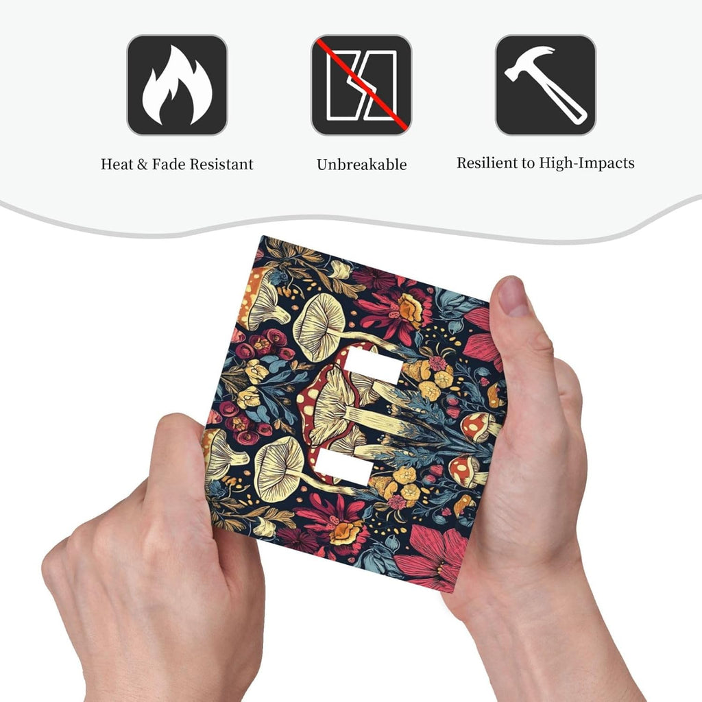 Decorative Switch Plate Covers Coloful Red Yellow Orange Magical Mushroom Forest 2 Gang Double Toggle Light Switch Cover Plate Electrical Wall Plate Outlet Cover for Bedroom Home Decor