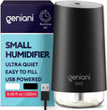 GENIANI Portable Small Cool Mist Humidifier – USB Powered (Not Rechargeable), Compact Desktop Humidifier for Plants, Office, Baby Room – Auto Shut Off & Night Light – Black, 0.25L