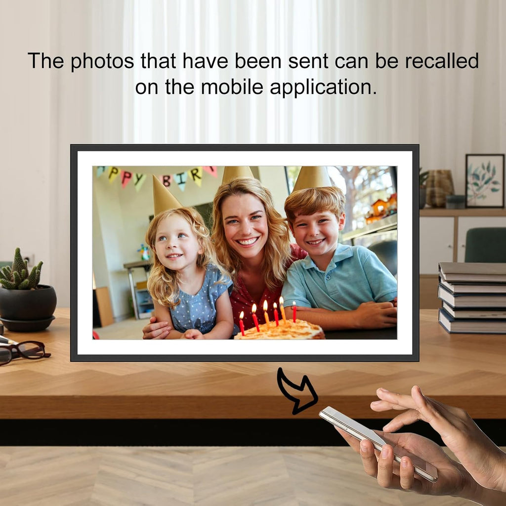 SSAWIFIFRAME Digital Picture Frame 15.6 inch Large 32GB WiFi Digital Photo Frame, Easy to Share Photos and Videos via Free App, IPS Touch Screen, Auto-Rotate, Send 50 Photos one time no Limit