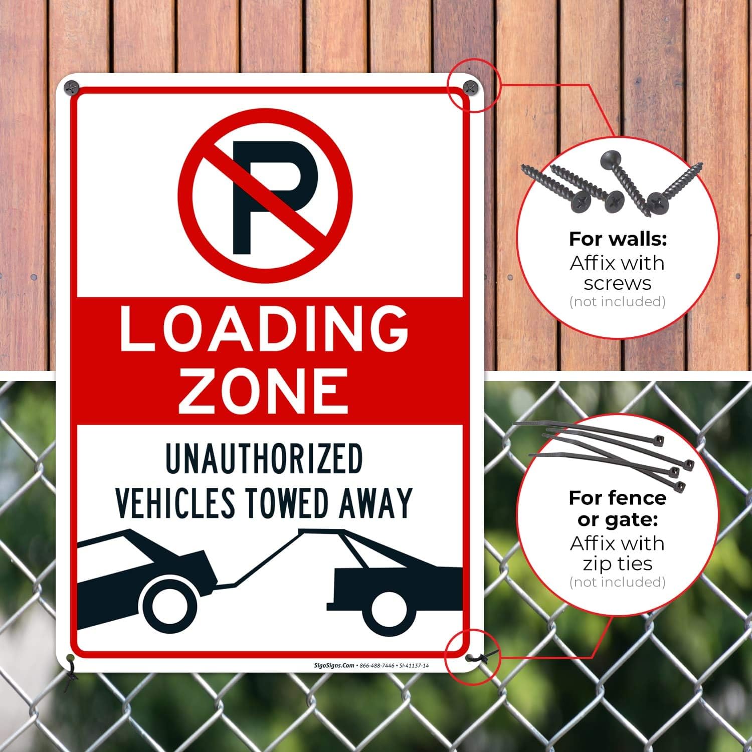 No Parking Symbol Sign, Loading Zone Sign, 10x14 Inches, Rust Free .040 Aluminum, Fade Resistant, Made in USA
