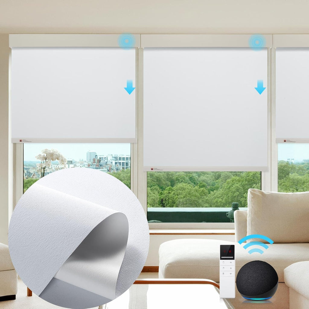 ZSTARR Motorized Smart Blind for Window,Automatic Blackout Roller Shade Compatible, with Remote Control, Child Safety Rechargeable Battery Blind with Valance,Customize (Cloud Colour)