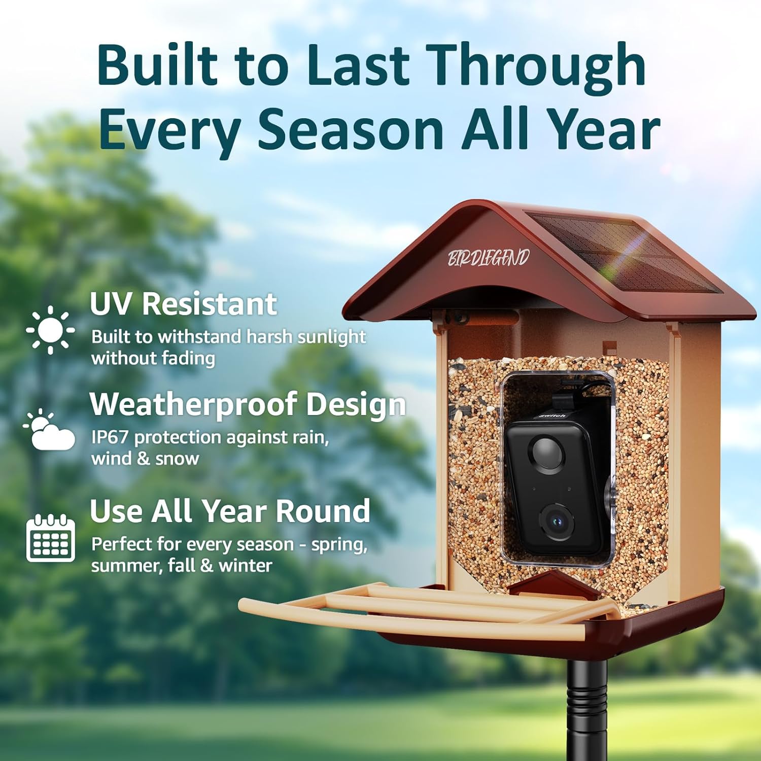 BIRDLEGEND® Bird Feeder with Camera Solar Powered, 2K Portrait Live Free AI Forever Instant Arrival Alerts with 64GB Card, Smart Camera Birds Feeders Wireless Outdoor Gift for Bird Lover, 2.4G WiFi