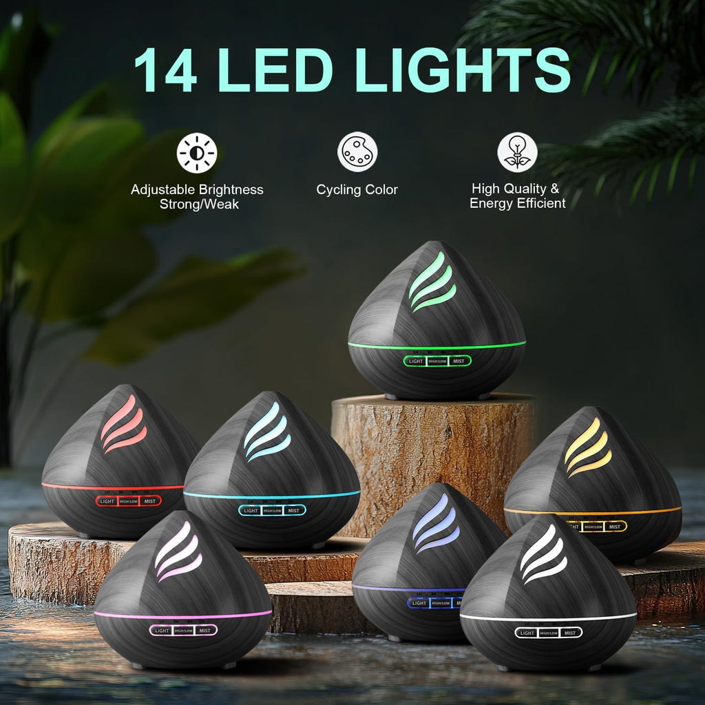 Essential Oil Scent Diffuser: 500ML Aroma Diffuser with Remote Control, Large Fragrance Aromatherapy Diffuser for Bedroom Home, Mist Humidifier with 14 Colors LED Lights and waterless Auto-Off, Black