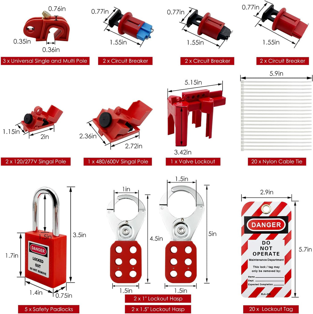 JOJOMARK Lockout Tagout Kit - Clamp-On Circuit Breaker Lockout, Group Lockout Hasps, Lockout Tag, Universal Multi- Pole Breaker with Pocket Bag (Blue Bag kit)