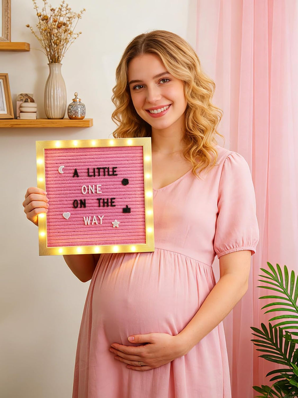 Changeable Felt Letter Board with LED Lights - 10×10" Message Custom Signs & Wood Stand & 450 Letters, Poster Board for Valentine's Day/Baby/Pregnancy Announcement/Classroom Wall Decor Gifts, Black