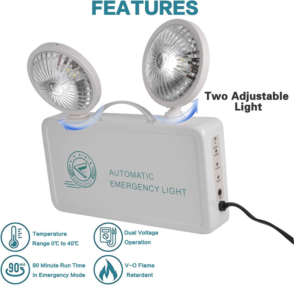 OTYTY Emergency Lights for Home Power Failure, LED Emergency Lights with Battery Backup, 2 Adjustable Heads Lamp & 180-minute Minimum Capacity, Ultra-Bright 200 Lumens, UL Certified, 2 Pack