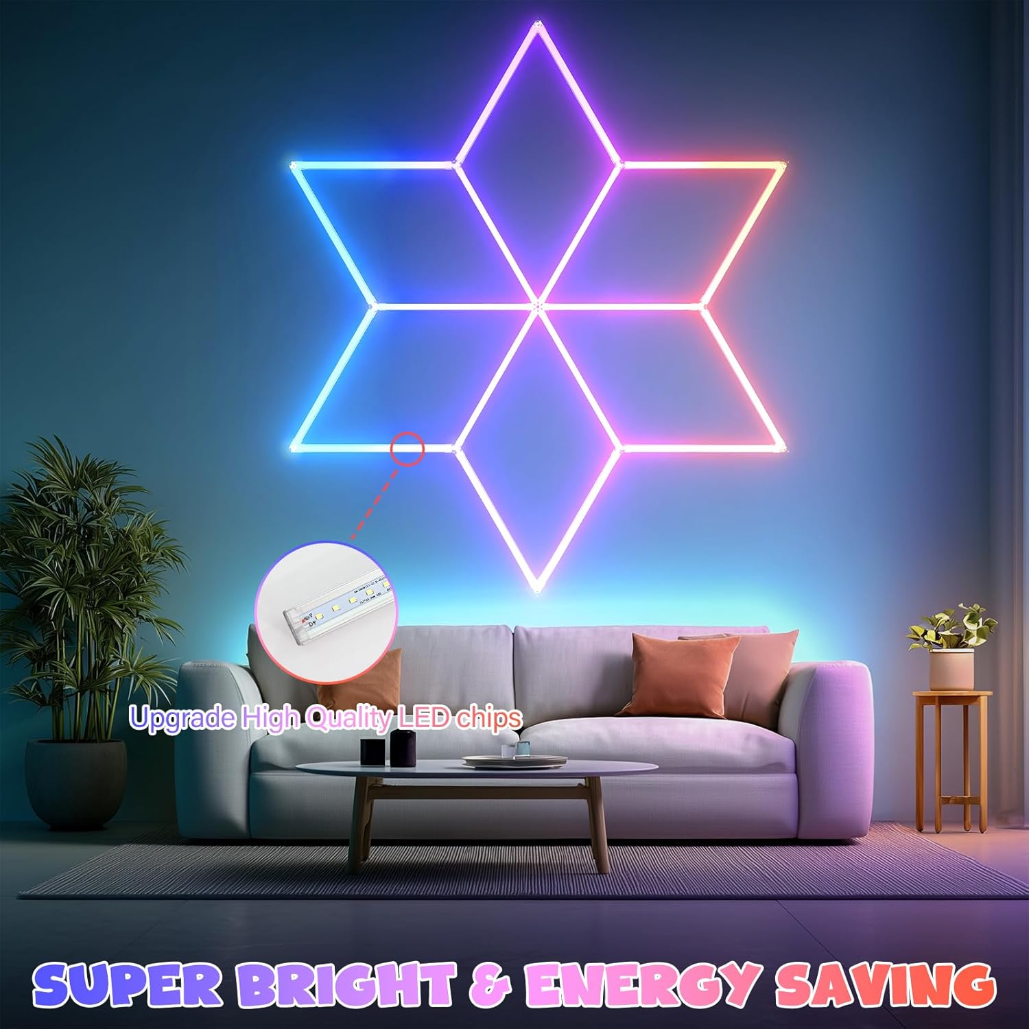 Hexagon Garage Lights RGB - Multicolor RGB with Music Sync Mode (358 Dynamic Effects), Dimming，Speed Control. Perfect for Gaming, Bars, Studios ，Home Gyms