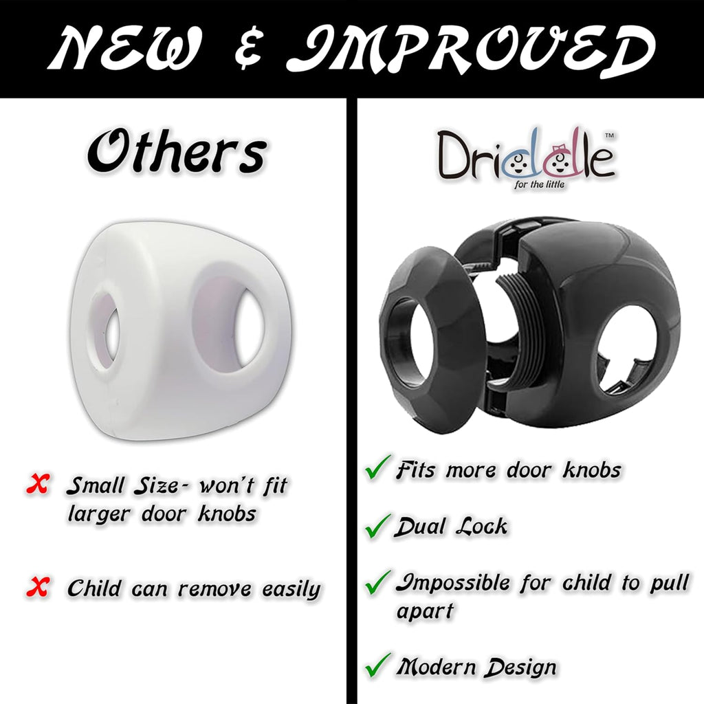 Black - Door knob Baby Safety Cover - 5 Pack - Deter Little Kids from Opening Doors with A Child Proof Door Handle Lock - Driddle