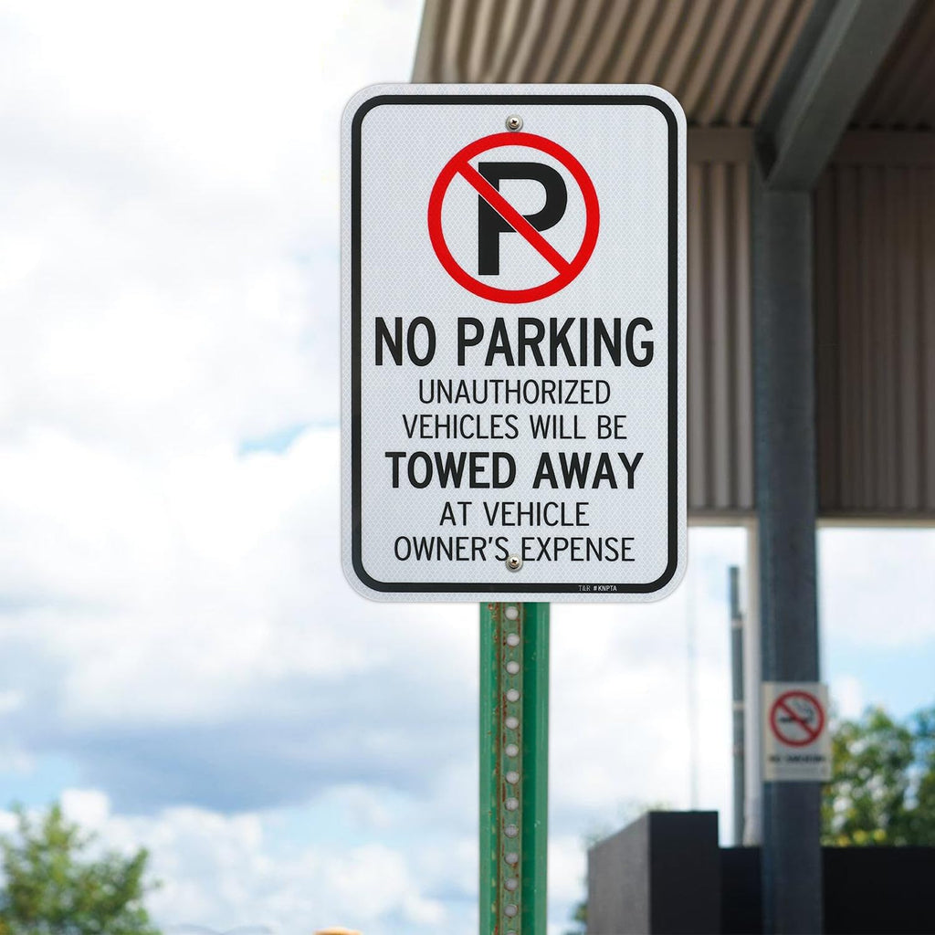 T&R (2 Pack) Large No Parking Sign Will Be Towed Away Sign, 18" x 12" Engineer Grade Reflective Sheeting, Rust Free Aluminum, Weather Resistant, Waterproof, Fade Resistant, 2 Pre-drilled Holes