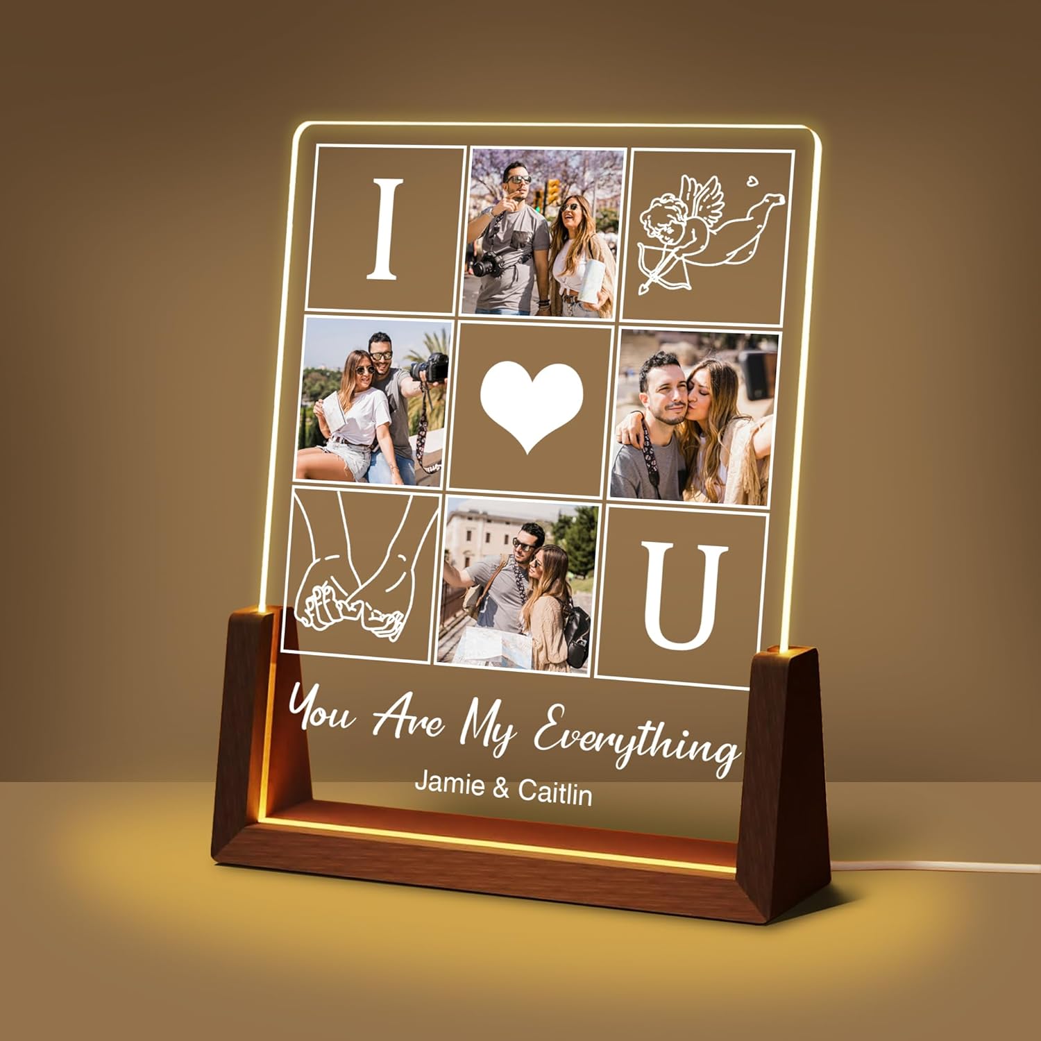 Customized Couple Birthday Gifts For Boyfriend Girlfriend Him Her, Custom Light Up Picture Frame Acrylic Plaque With Photo Name, Personalized Anniversary Wedding Christmas Gifts For Women Men