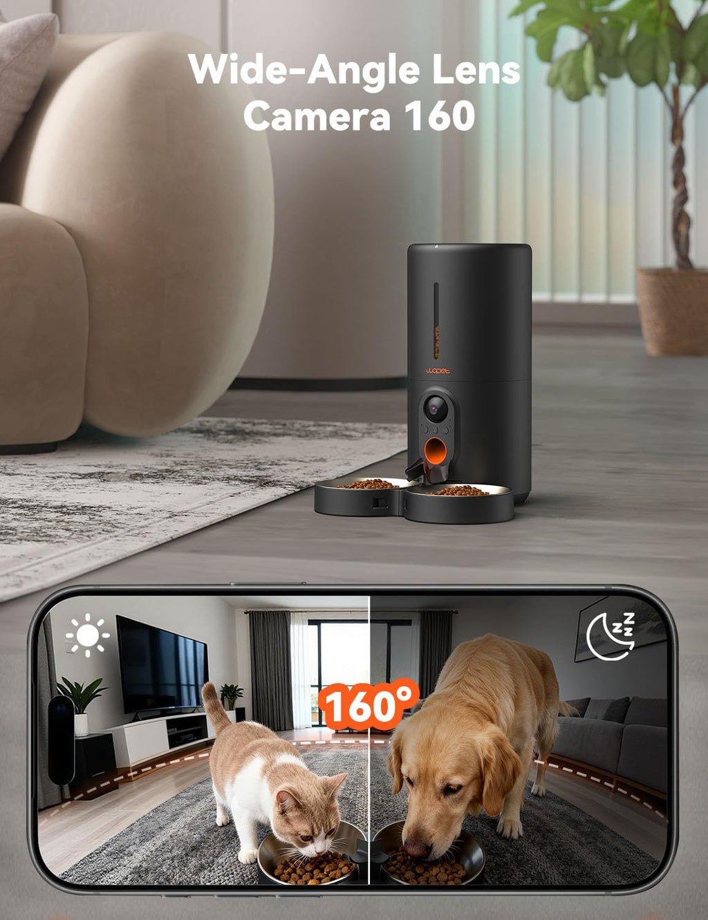 WOPET Automatic Cat Feeder with Camera for Two Cats, 6L Automatic Dog Feeder with HD Video and Night Vision, 5G/2.4G WiFi Pet Feeder for Cats & Dogs, SD Card Storage & 2-Way Audio