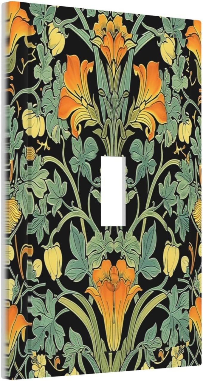 Decorative Light Switch Cover William Morris Vintage Floral Green Yellow 1 Gang Single Toggle Device Electrical Faceplate Switchplates Decorator Outlet Wall Plate for Bedroom Home Decor