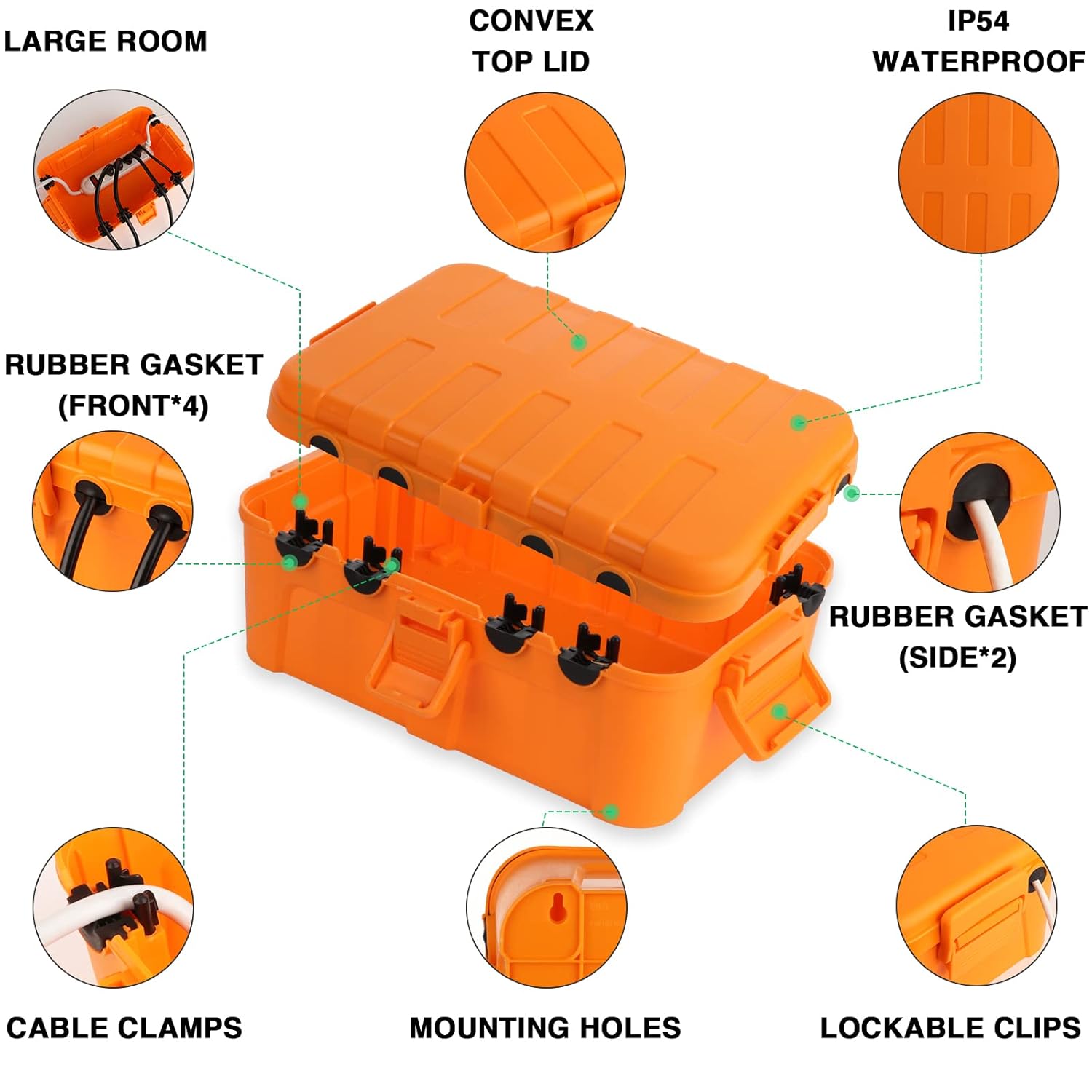 Flemoon Large Outdoor Electrical Box, IP54 Waterproof Outdoor Extension Cord Cover Weatherproof, Protect Outlet, Plug, Socket, Timer, Power Strip, Holiday Light Decoration, Orange