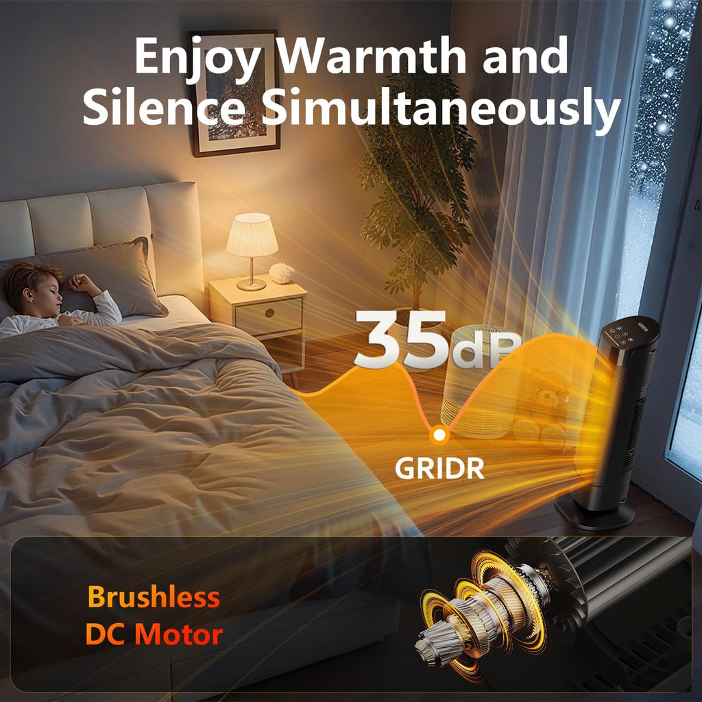 Space Heater Large Room, 23" Space Heaters for Indoor Use, 1500W PTC Ceramic Electric Heater with Thermostat and Remote, 80° Oscillation,12H Timer,Quiet Portable Heater for Office Bedroom Silver