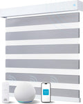 Smart Zebra Blinds for Windows, Alexa Motorized Blinds with Remote Control, Automatic Electric Power Zebra Shades for Indoor Windows (35" W x 72" H, Gray Fabric & White Shell)