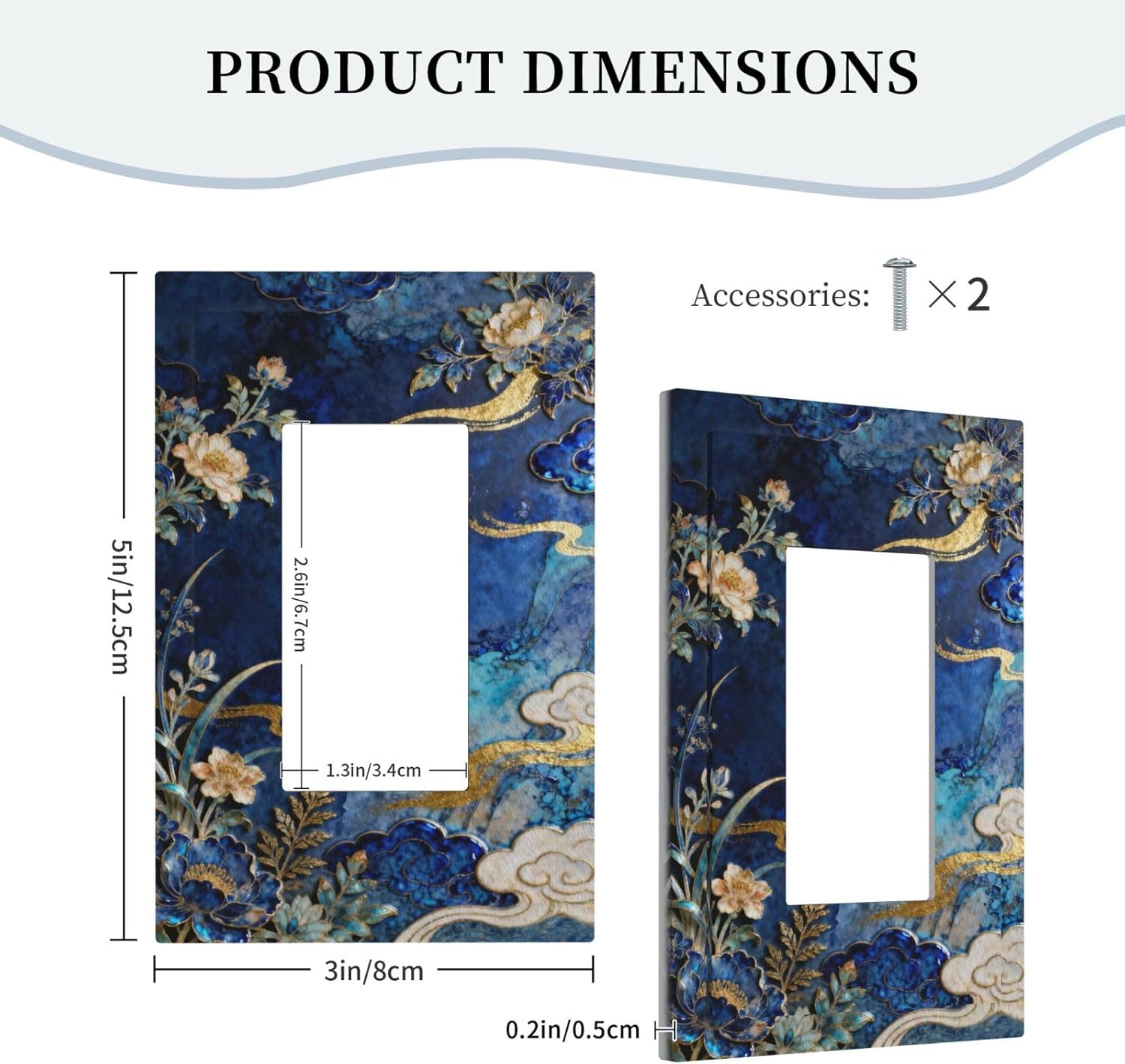 Decorative Outlet Covers Blue White Flower Gold Line Cloud 1 Gang Rocker Light Switch Cover Plate Single Wall Plates for Electrical Outlets Switch Plate Covers Faceplate for Home Decor