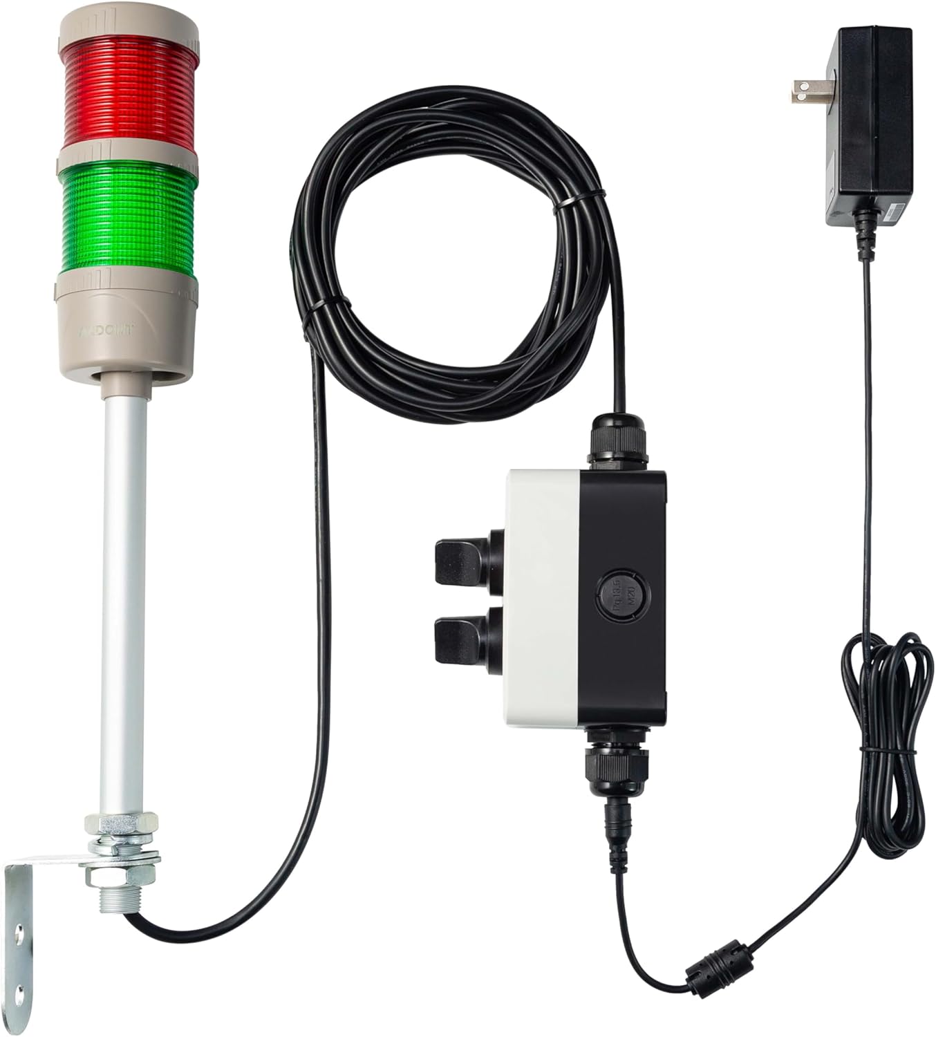 2 Stack Super Bright LED Andon Tower Lights, Red/Green, Off-ON,16 ft Extension Cord, 6 ft Industrial Adapter, IP65, Plug Play Ready – for Manufacturing & Industrials, Automotive