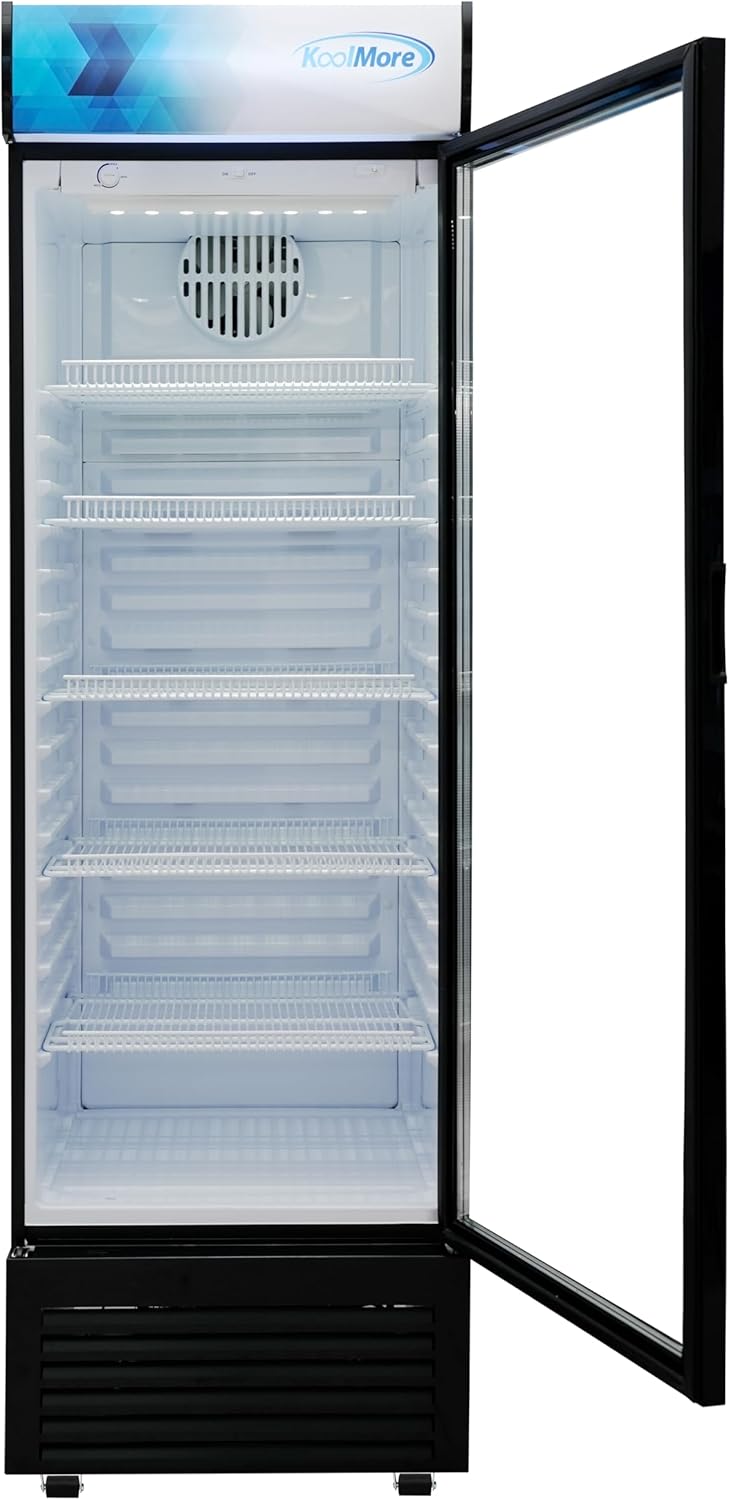 KoolMore 26 in. Commercial Glass Door Merchandiser Refrigerator with LED Lights, 15 cu. ft. in Black, ETL Listed (KM-MDR-1GD-15C)