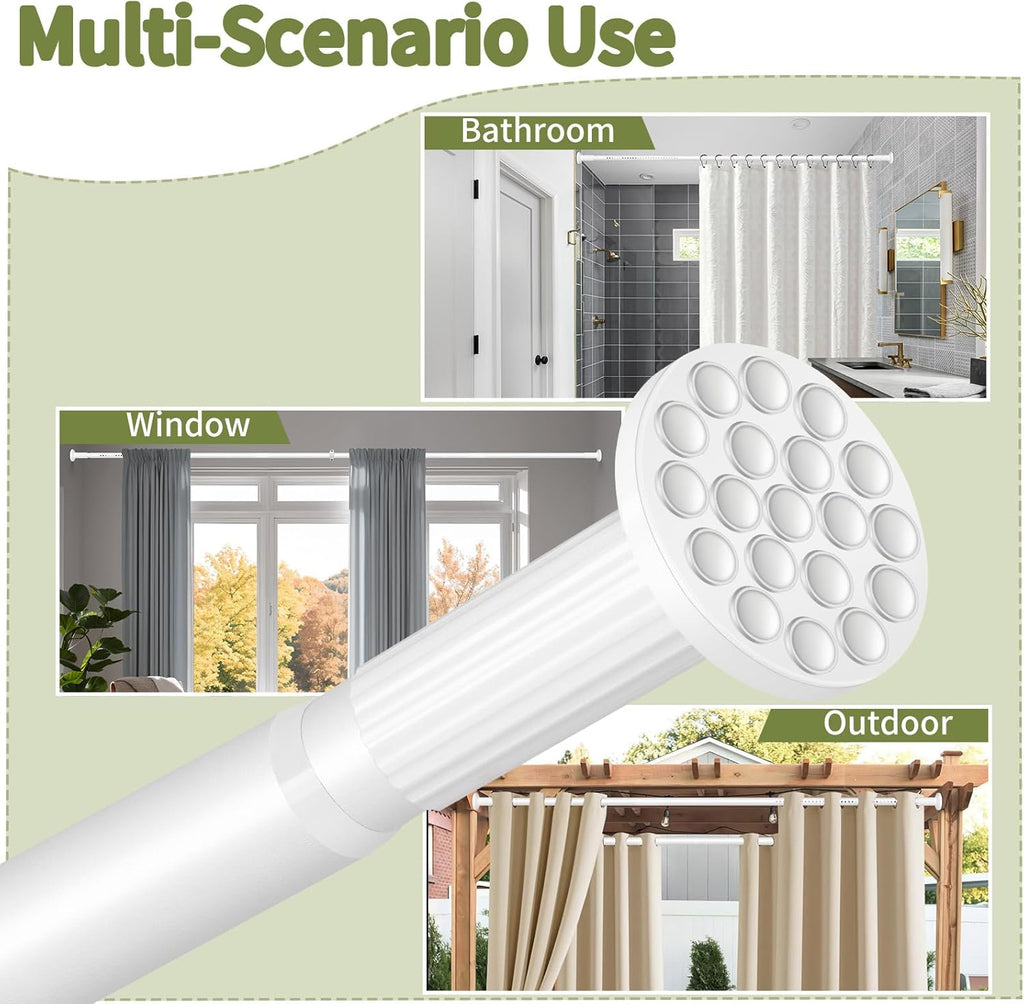 White Tension Curtain Rod 51-126 Inch, Long Curtain Rod No Drilling for Window or Bathroom Patio, Outdoor Tension Rod for Patio, Easy to Install, Never Rust, Rod Diameter 1.26 Inches-White