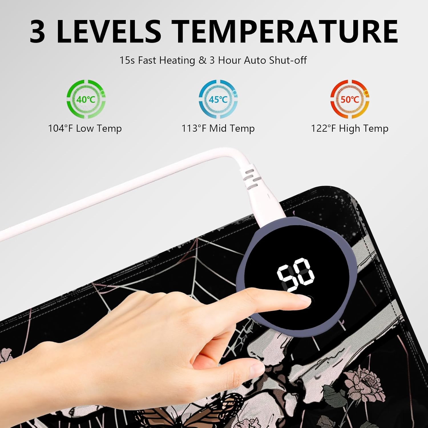 Heated Mouse Pad with 3 Levels Heated & 3 Hours Auto Shut-Off Mouse Pad for Warming Hands in Office Home, 31.5" x 13"Large Safe Desk Mat Hand Warmer，Skeleton Hand Spider Web