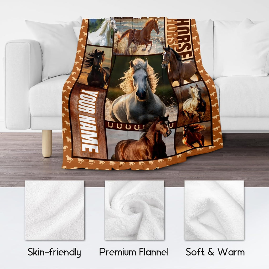 Custom Girls Blanket, Personalized Horse Gifts for Girl Ages 8-12 10-12, 40"x50" Kids Throw Blankets for Adults Women, Cowgirl Room Decor Western Throws for Animal Lovers