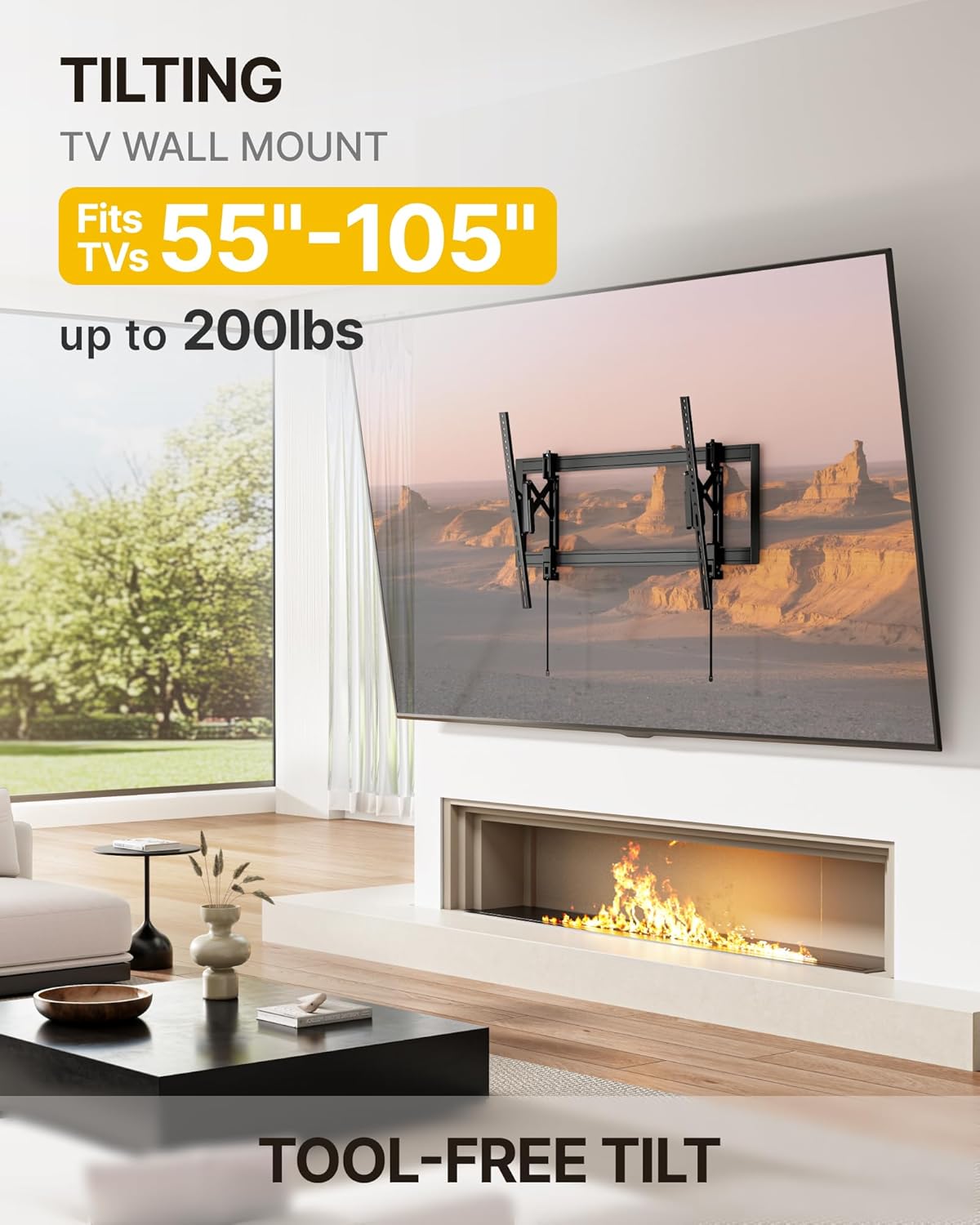 monTEK Heavy Duty Tilting TV Wall Mount for 55–105" Large TVs up to 200 lbs – Low Profile, Universal Fit, Tilt & Swivel Adjustment, 6.8" Extension, Max VESA 1000x600mm, Fits 16"/18"/24"/32" Studs