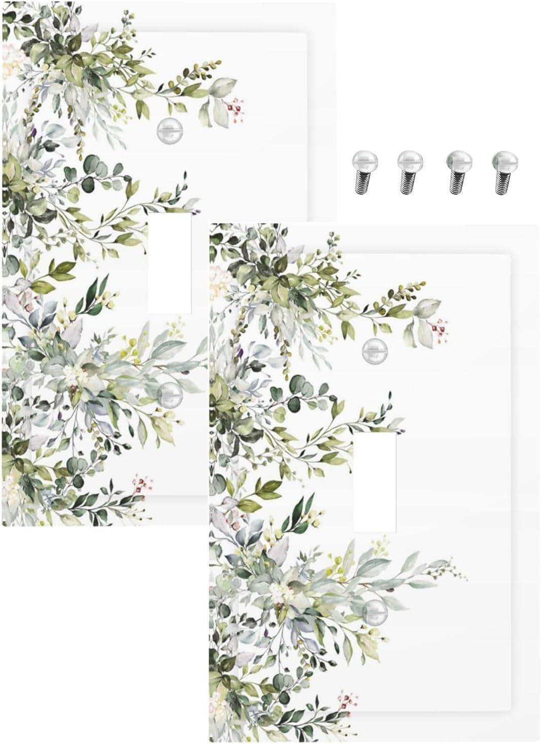 Decorative Light Switch Plate Covers Rustic Eucalyptus Leaves Green Leaf 1 Gang Light Switch Cover Plate Single Toggle Wall Plate Outlet Covers Faceplate for Home Decor （2 Pack）