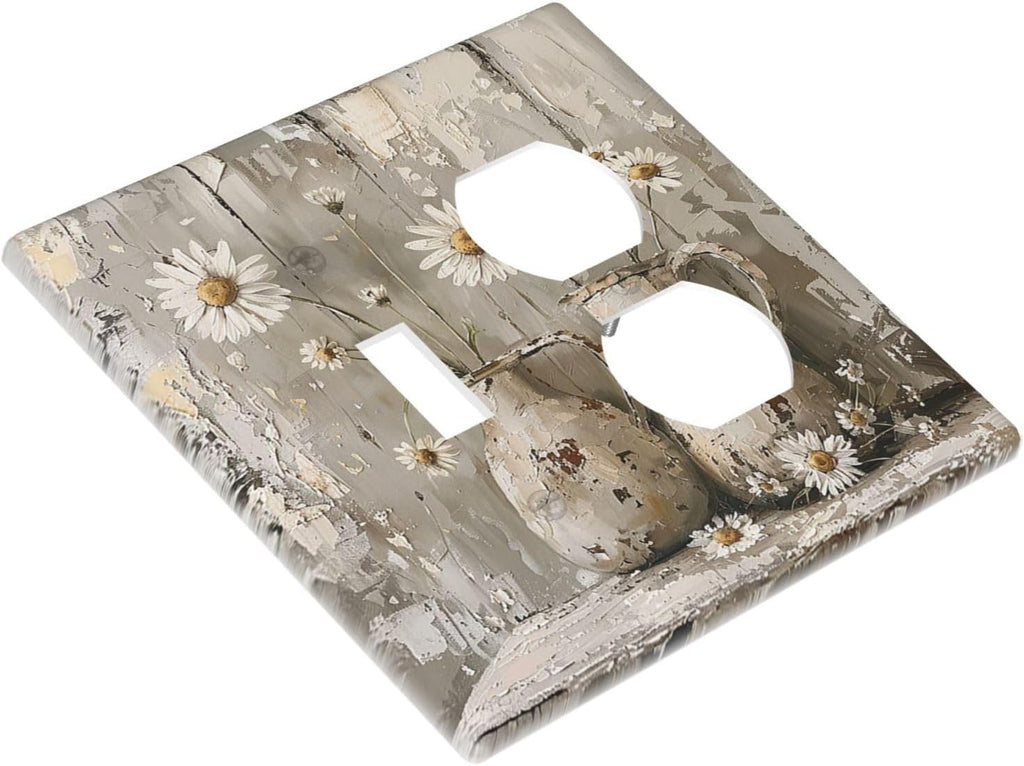 Wallplates Vintage Rustic Floral White Daisy Flower Oil Painting Style 1 Toggle 1 Duplex Switch Plate Electrical GFCI Faceplate Decorative Light Switch Covers for Home Farmhouse Decor
