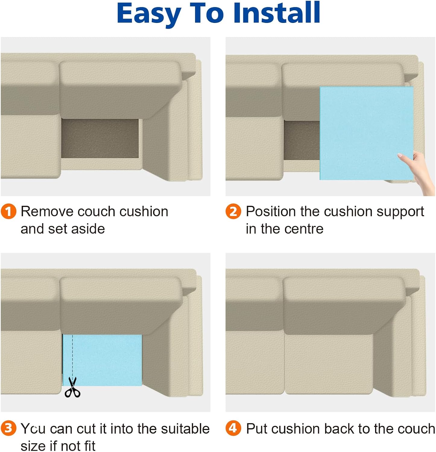 Couch Cushions Support for Sagging Seat 20"X 20"Insert padsSupports Board Sofa Furniture seat Cushion Under Sag Repair, Curved High Density Foam Replacement for Sectional Loveseat Chair Blue Set of 1