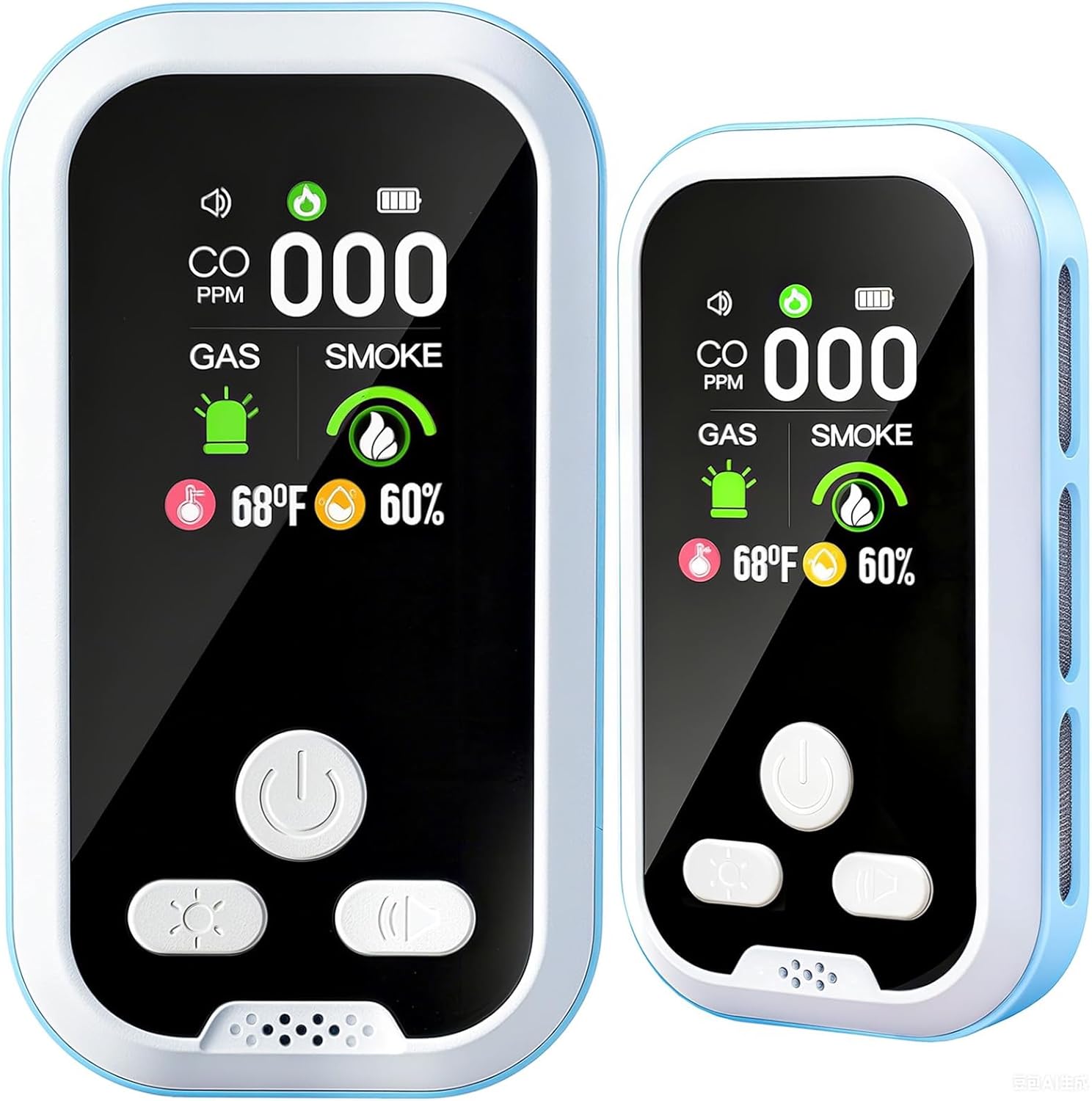 5-in-1 Carbon Monoxide Detector 2 Pack Combo with LCD Display, Detects CO, Natural Gas, Smoke, Temperature, Humidity for Home, Hotel, RV, Apartment Safety, Monoxide Alarm HD Screen