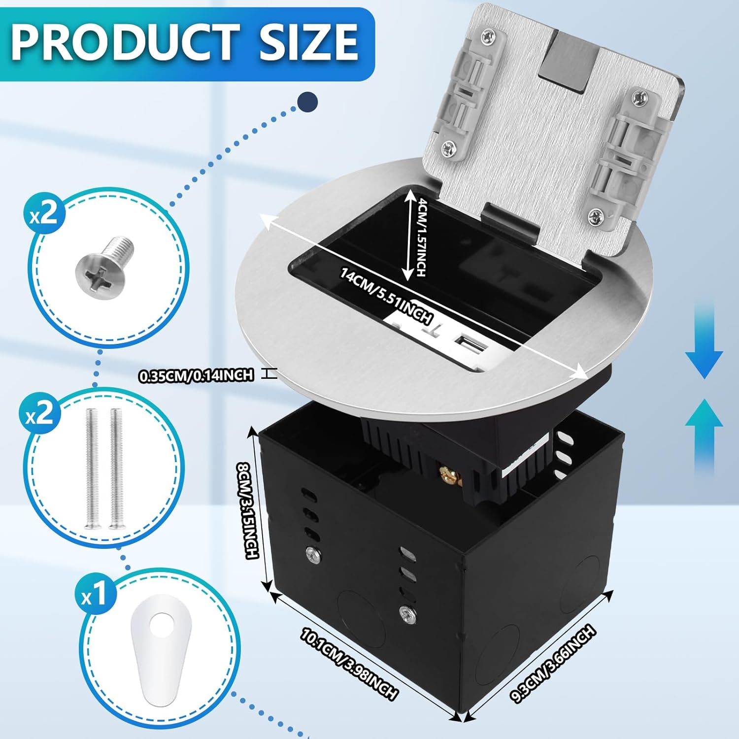 KYHSHJ Recessed Circular Floor Socket Kit with 2 * 20A Receptacle，4.8A 1 USB-A Ports &1 USB-C Port，Corrosive Resistant Hardware,Silver
