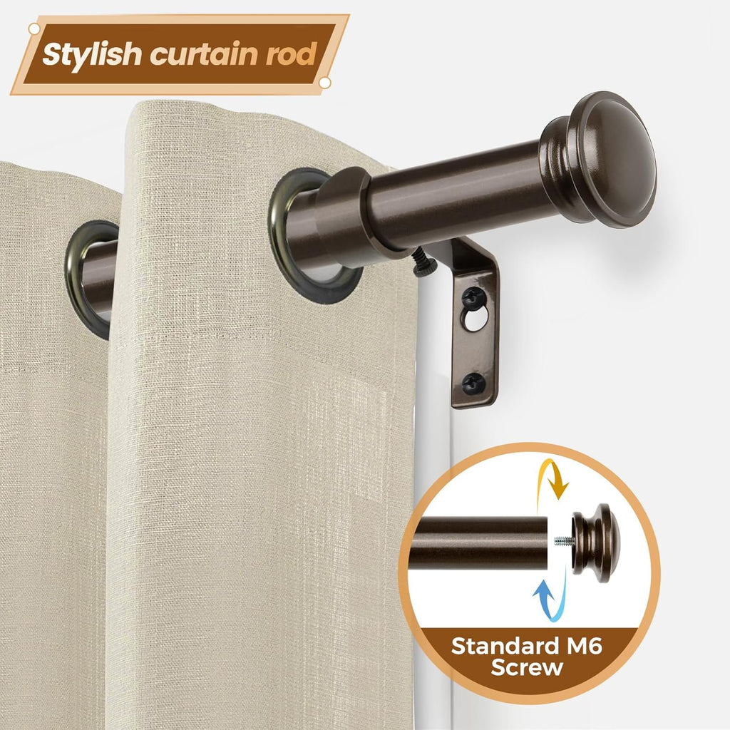 TONIAL 2 Pack Curtain Rods 32 to 58 Inch, Telescoping Splicing 3/4 Inch Single Rods for Windows Decorative Drapery Rod with Small Finial, Bronze