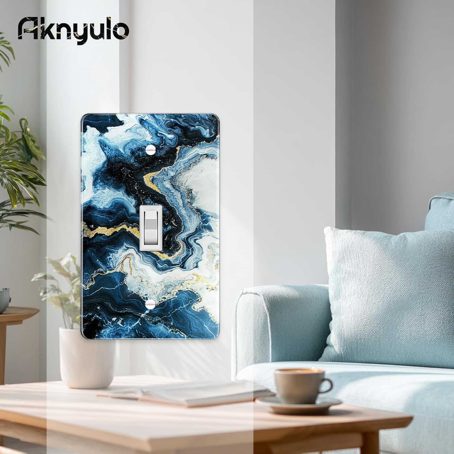 Art Light Switch Covers Luxurious Blue and Gold Marble Acrylic Light Switch Plates Single Toggle Wall Plate Decorative Switch Cover Acrylic Electrical Switch Plates