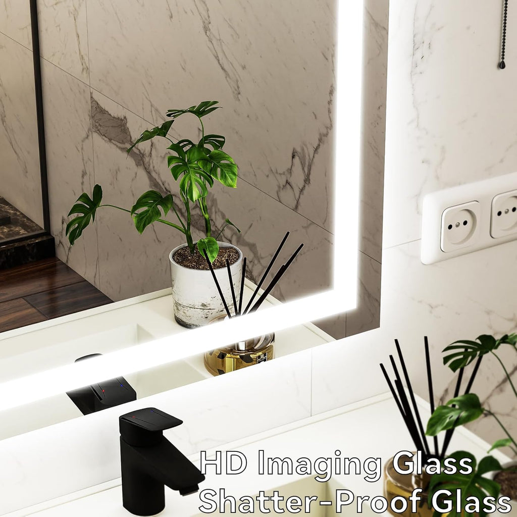 VooBang Bathroom Mirror with Lights 47 x 47 inches - 3 Adjustable Lighting Modes LED Bathroom Vanity Mirror, Anti-Fog, Memory Function, Tempered Glass, Wall Mounted Horizontally Vertically