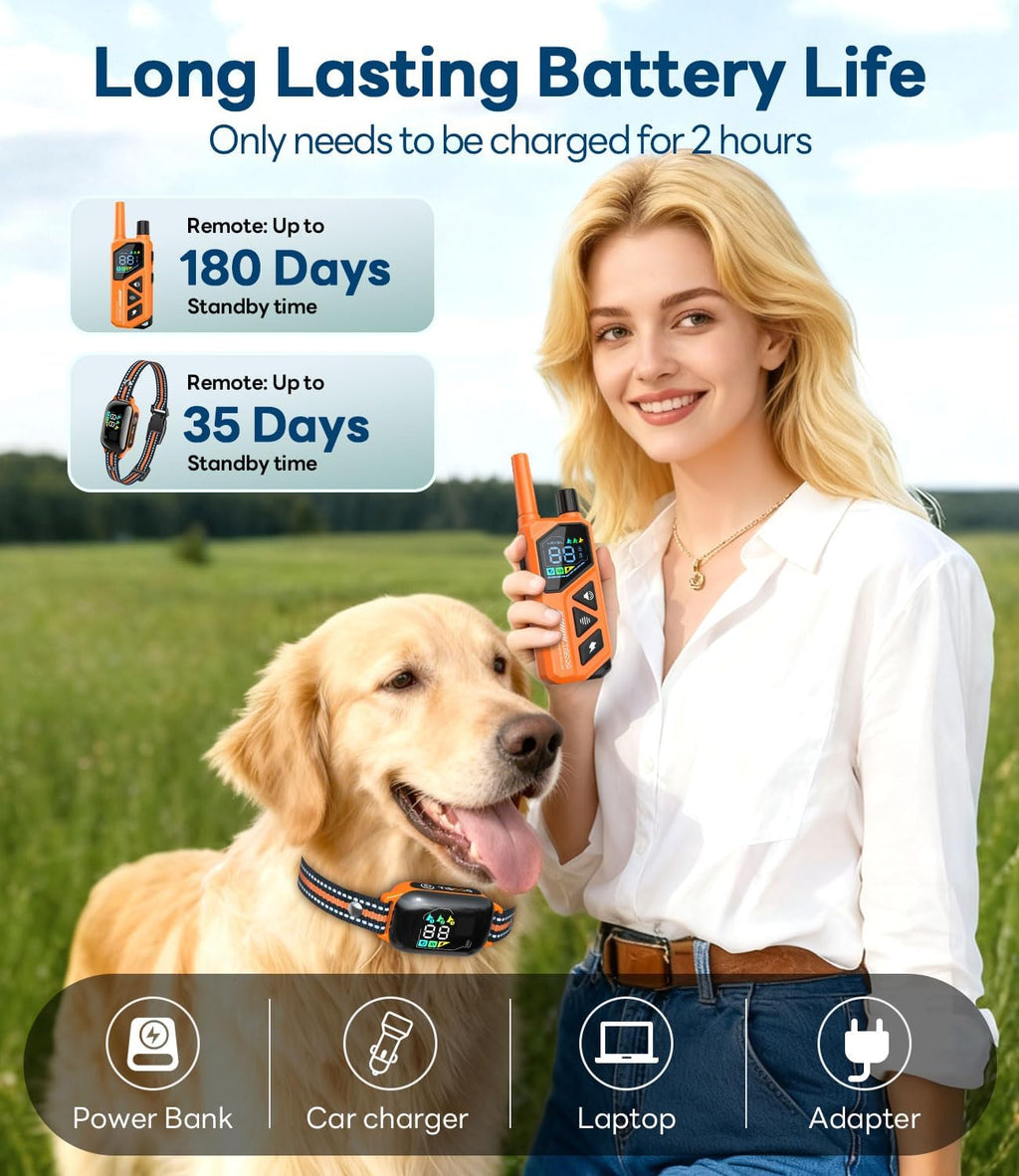 Dog Shock Collar - 3300FT Dog Training Collar with Remote, IPX7 Waterproof Electric Dog Collar with 4 Training Modes, Security Lock, Rechargeable E-Collar for Small Medium Large Dogs (Orange)