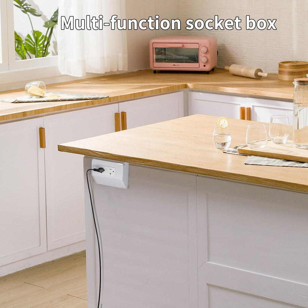 Under Cabinet Outlet/Wall Distribution Box, 20 AMP GFCI Safety Outlet, Self-Testing, Mis-Wire Protection