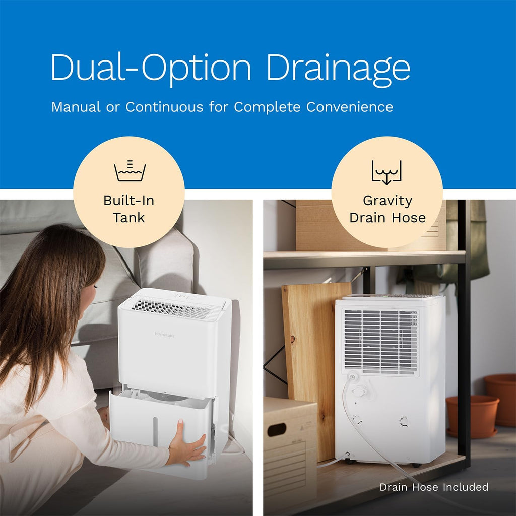 hOmeLabs Dehumidifier - Advanced Humidity & Moisture Control, Quiet, Efficient, Auto Shut-off, Ideal for Home, Basement, Office - 4,500 Sq Ft Wi-Fi (32 Pint MAX 80 Pint at 95°F, 90% RH)